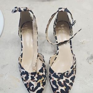 CAbi Leopard Print Ankle-Strap Pumps - Black Beige Brown